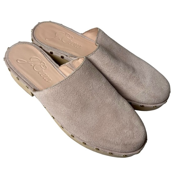 J.Crew 11 Dakota Clogs Blush Mauve Suede Leather Studded Wood Block Heel Y2K 90s - Picture 9 of 11